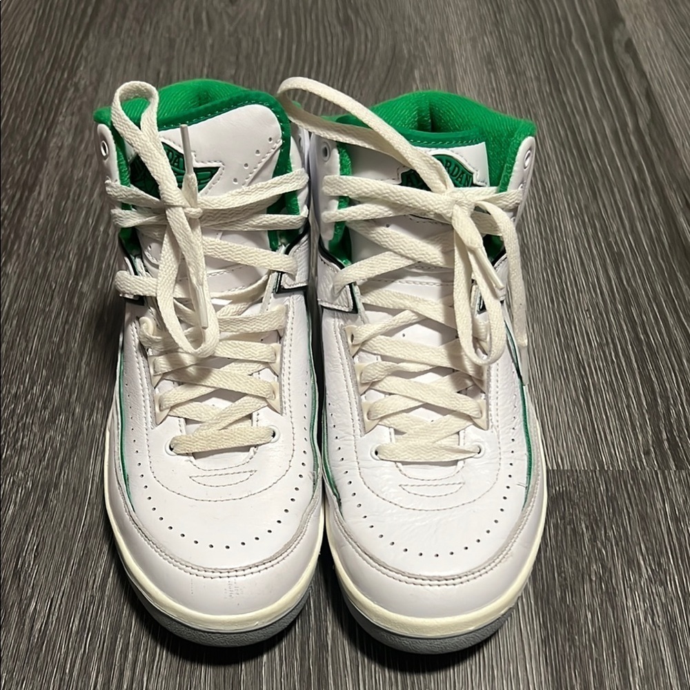 Jordan White and Green High-Top Sneakers with Leather Finish